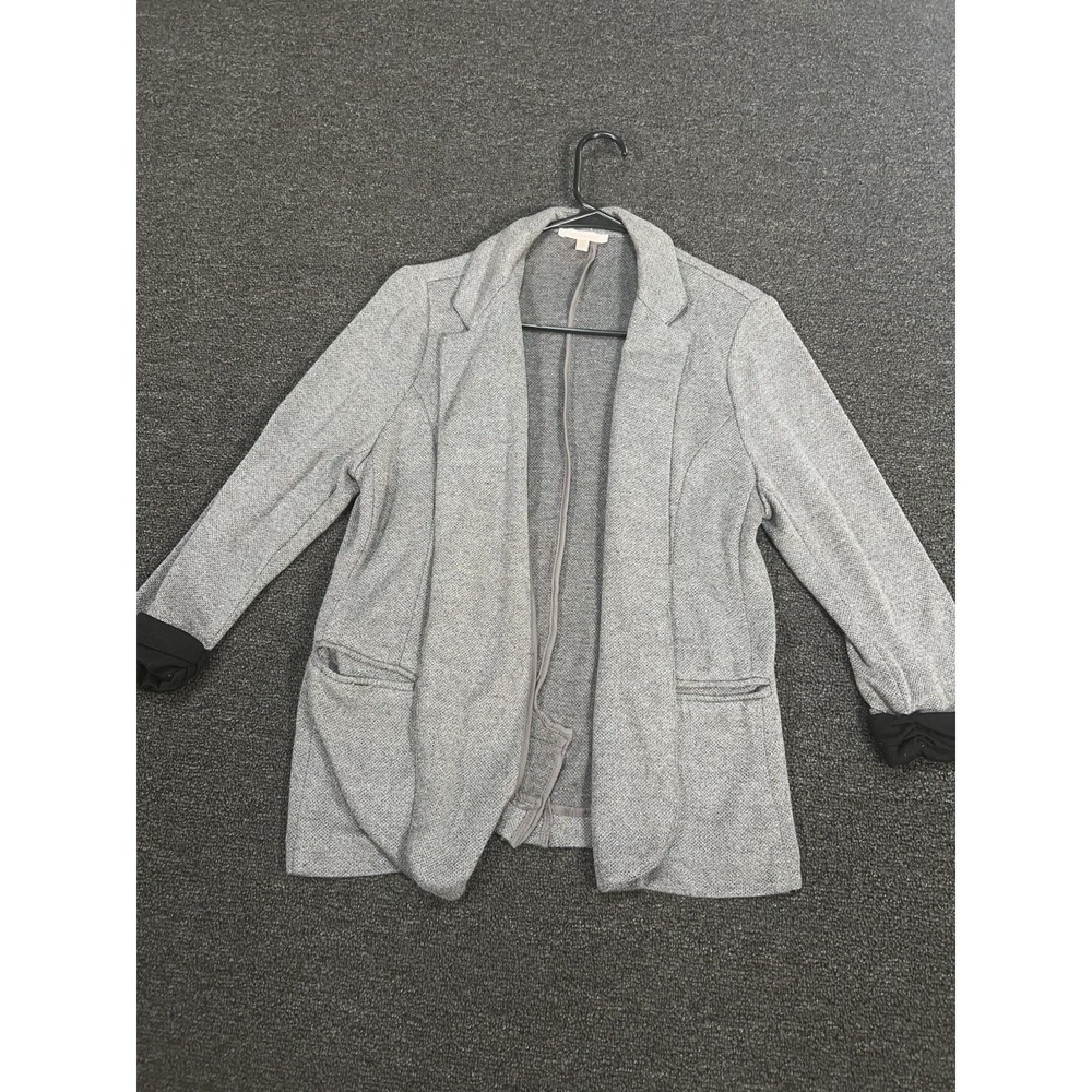 Skies Are Blue Blazer Women's Large Gray Asa Knit Open Front Pockets‎ Stretch
